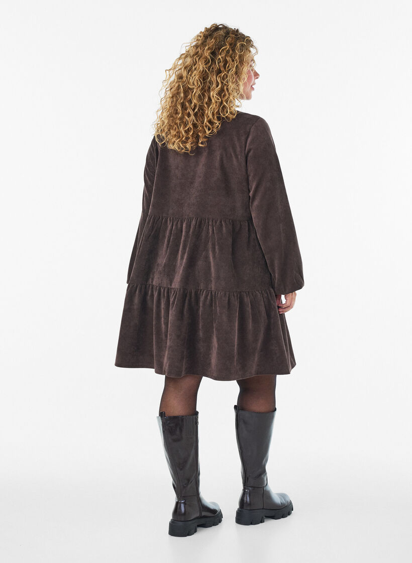 Cordkleid in A-Linie mit Stehkragen, Braun, Model image number 2