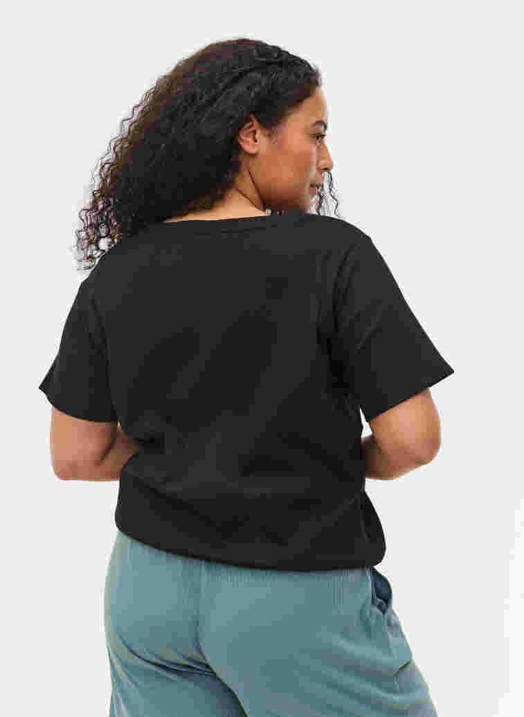 T-Shirt aus Baumwolle mit Rippstruktur, Black, Model image number 1