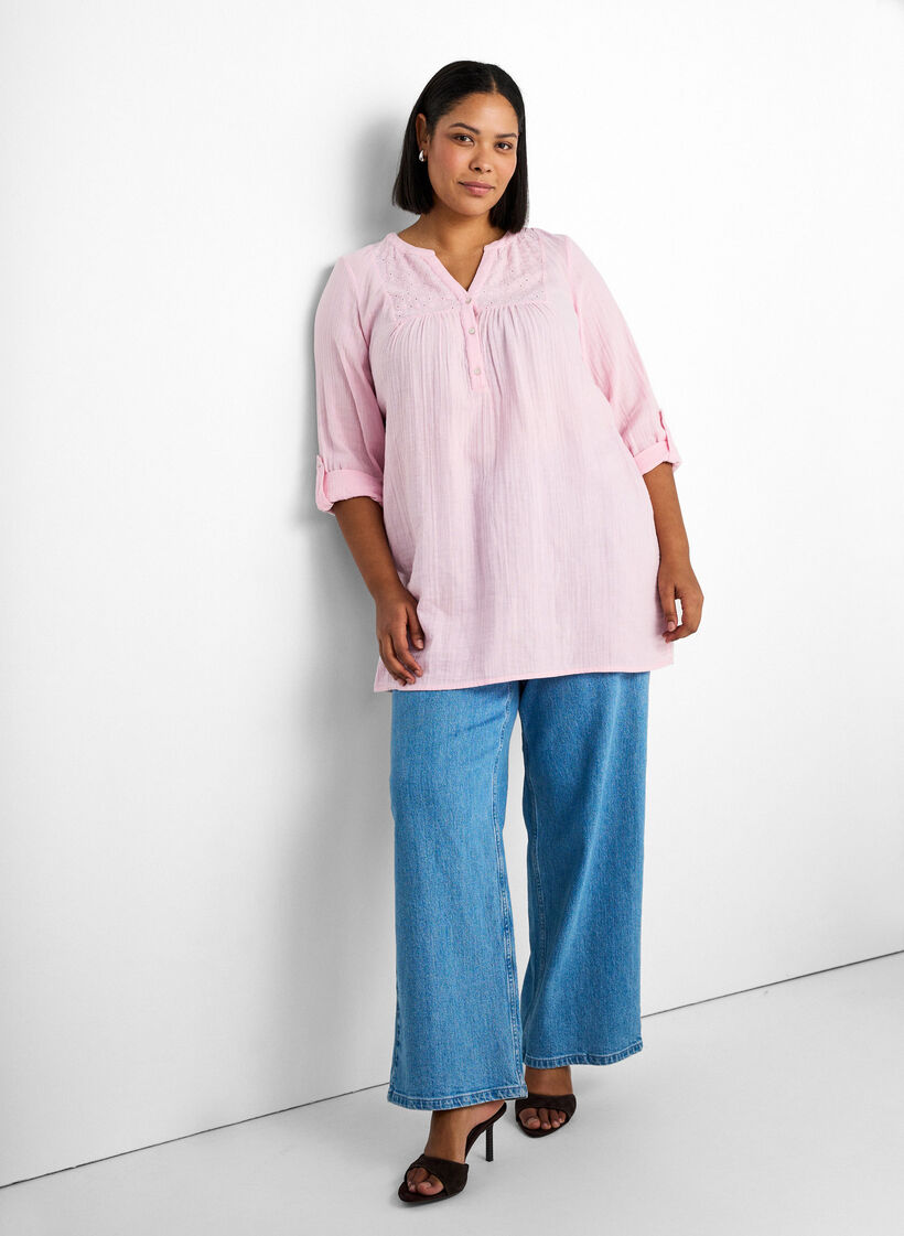 Tunika aus Baumwollmusselin mit Broderie Anglaise, Rot, Image image number 0