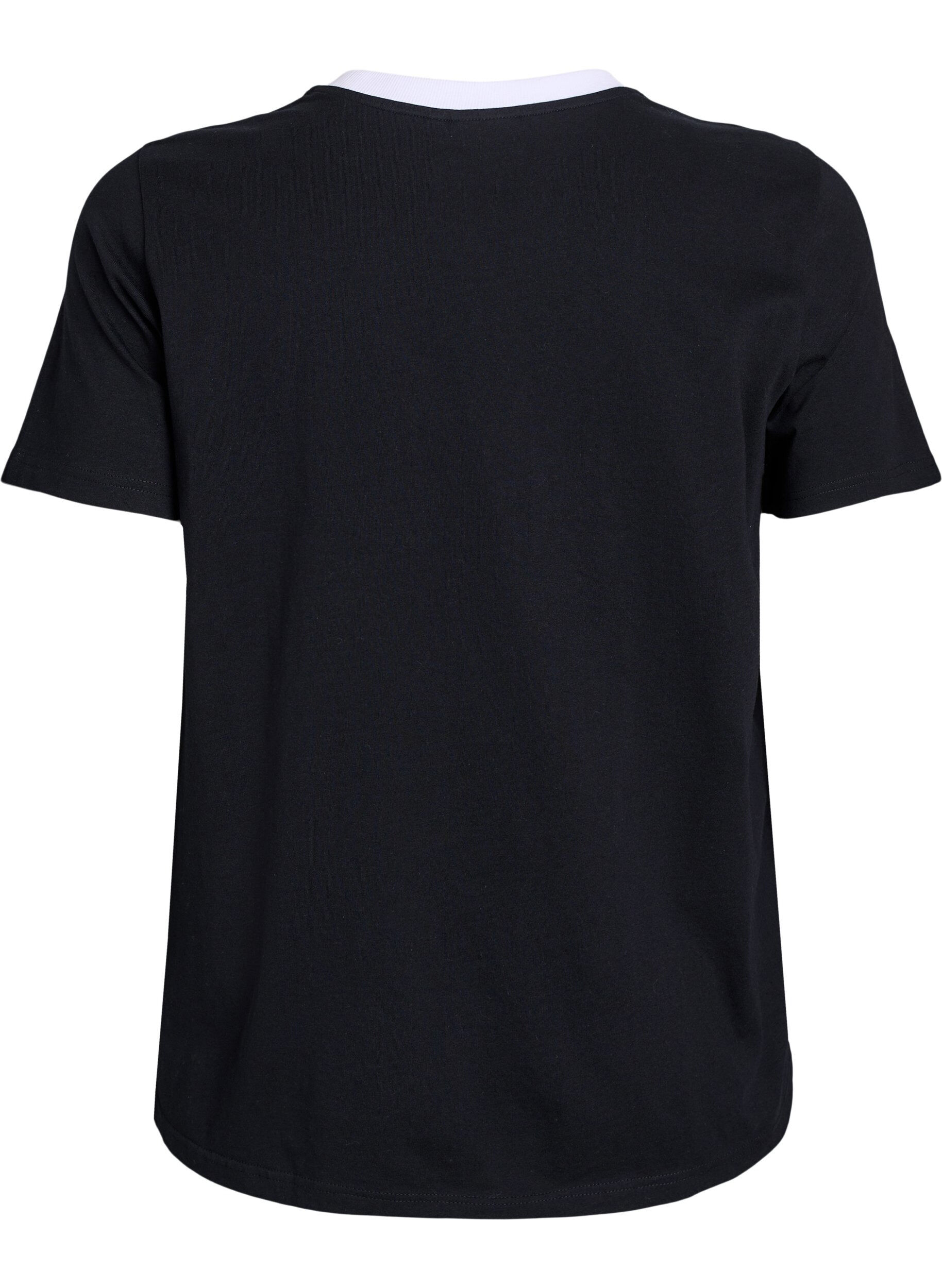 Zizzi T-Shirt mit Textdruck und Kontrastbesatz, Schwarz, Packshot image number 1