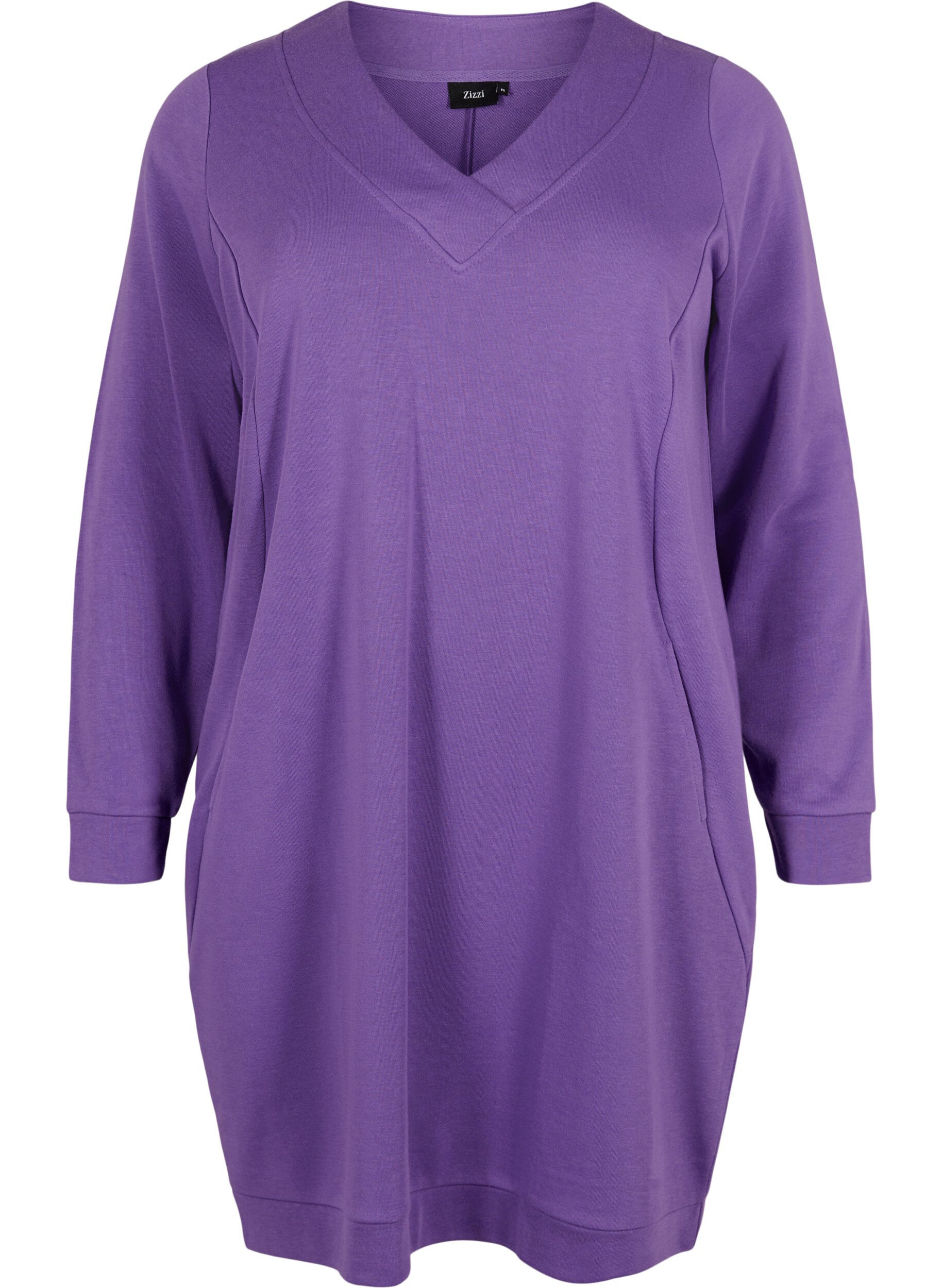Zizzi Pulloverkleid mit V-Ausschnitt, Deep Lavender, Packshot image number 0
