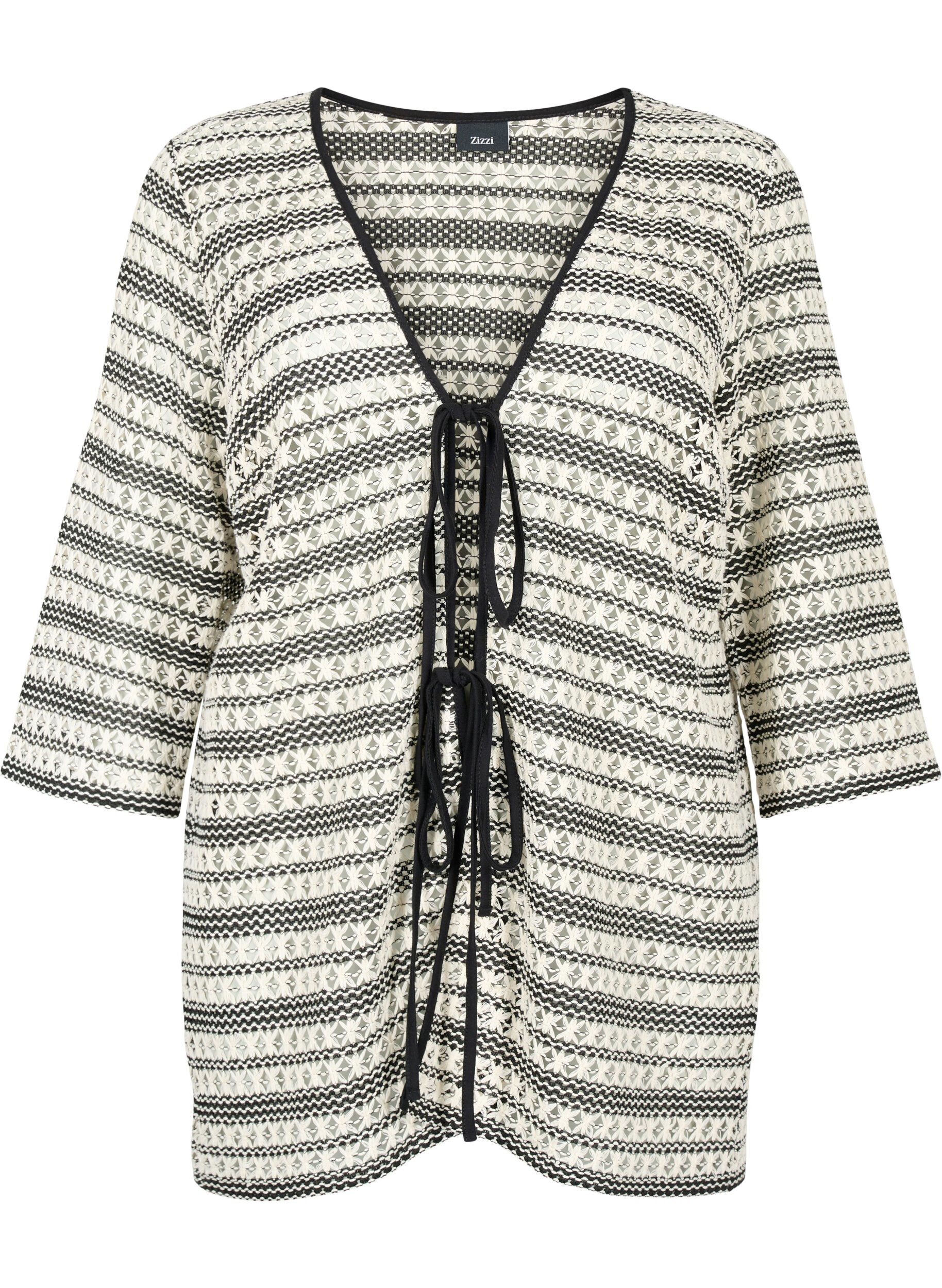 Zizzi H&auml;keljacke mit Bindeg&uuml;rtel, Black White, Packshot image number 0