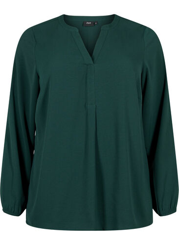 Unifarbene Bluse mit V-Ausschnitt, Scarab, Packshot image number 0