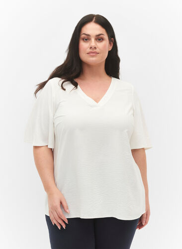 Kurzärmelige Bluse mit A-Form, Bright White, Model image number 0