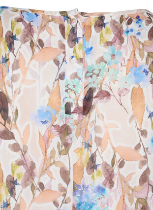 Kurzarm Bluse mit Blumenprint und Smok, Humus Flower AOP, Packshot image number 3