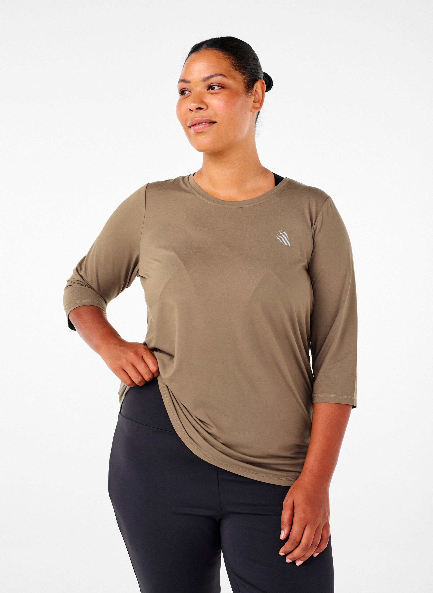 Zizzi Trainingsshirt mit 3/4-&Auml;rmeln, Beige, Model image number 0
