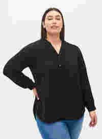 	 Langärmelige Bluse mit V-Ausschnitt, Black, Model