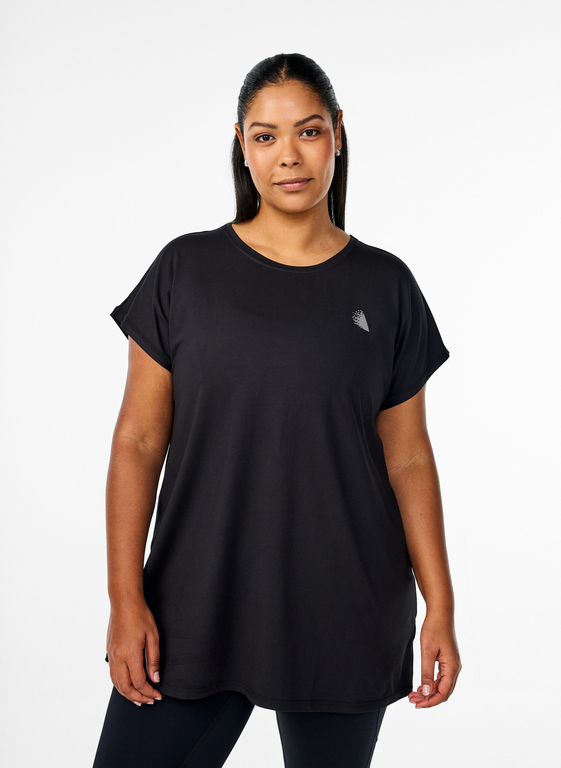 Langes Trainingsshirt, Schwarz, Model