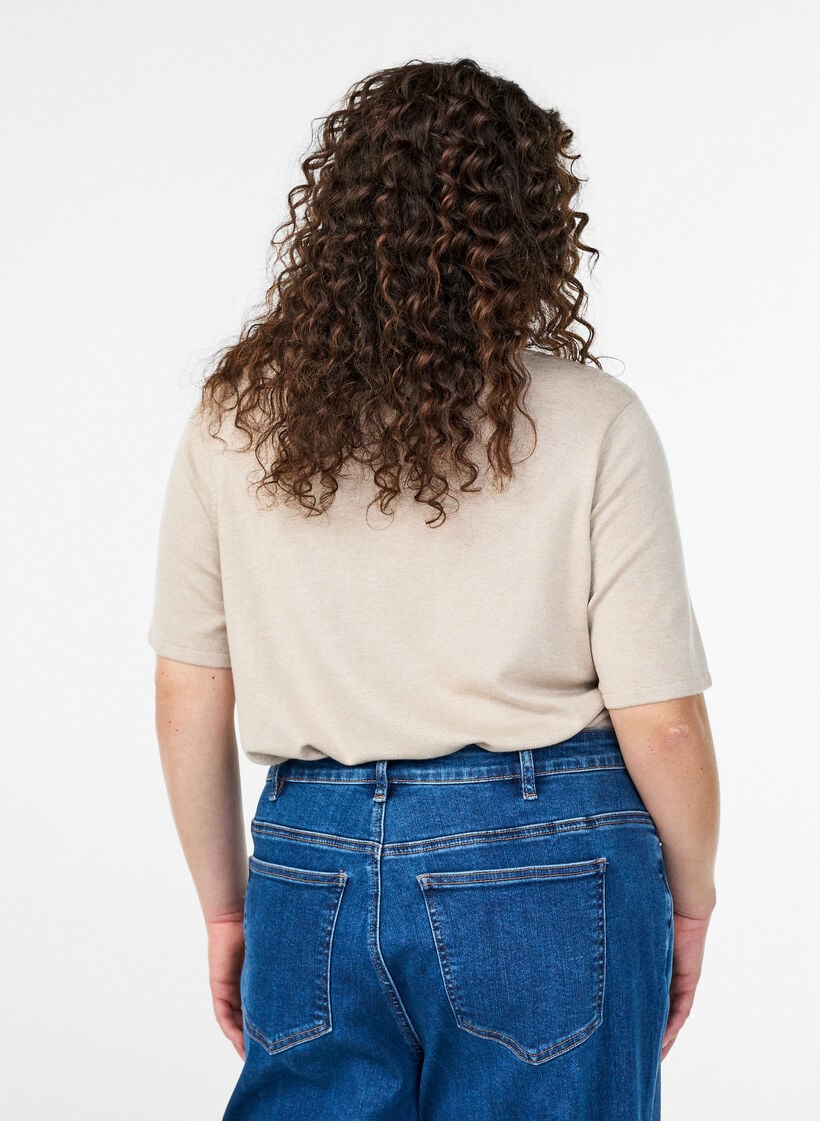 Kurzärmelige Strickbluse aus Viskose, Beige, Model image number 2