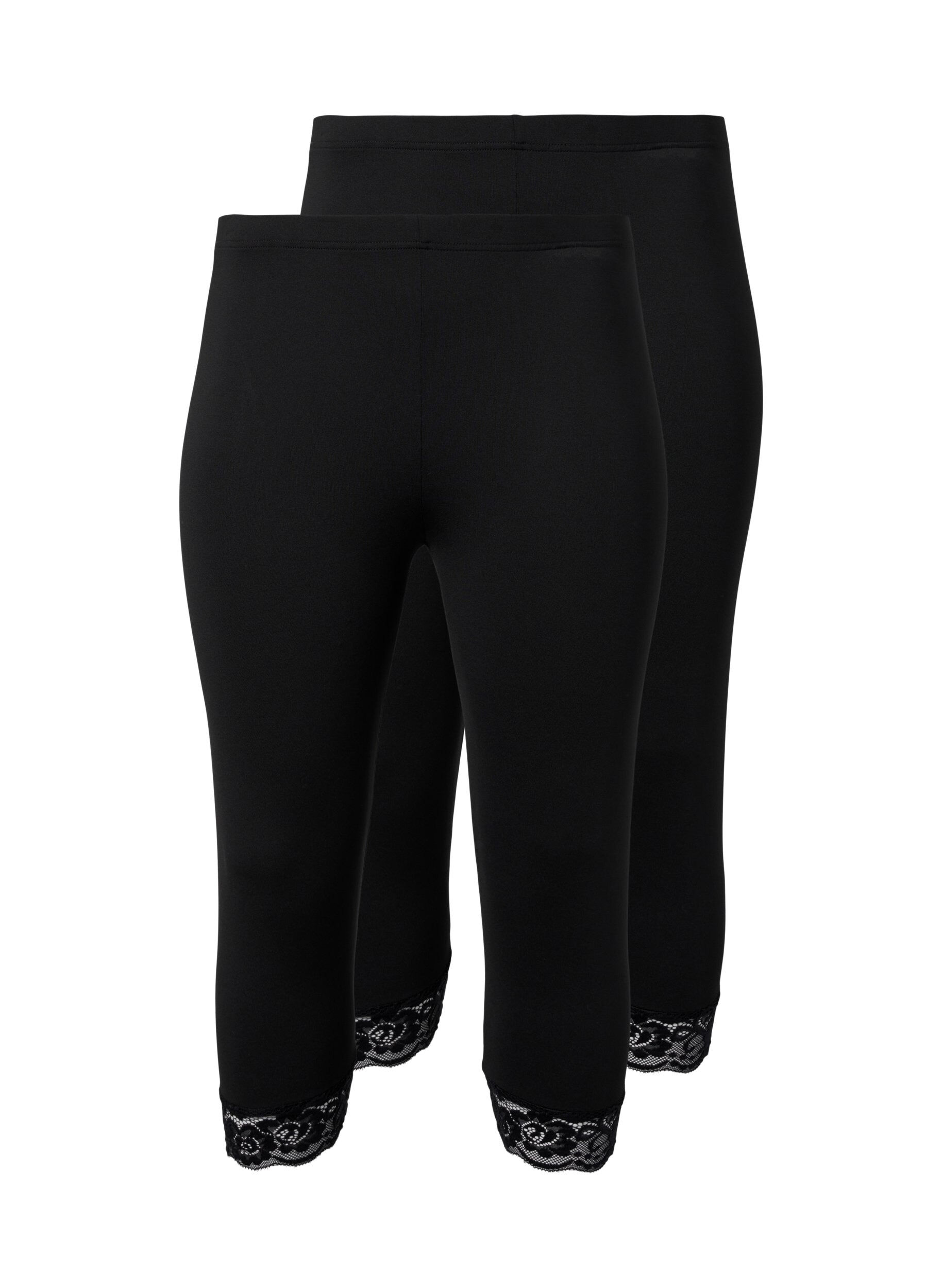 Zizzi 2er-Pack 3/4 Leggings mit Spitze, Black / Black, Packshot image number 0