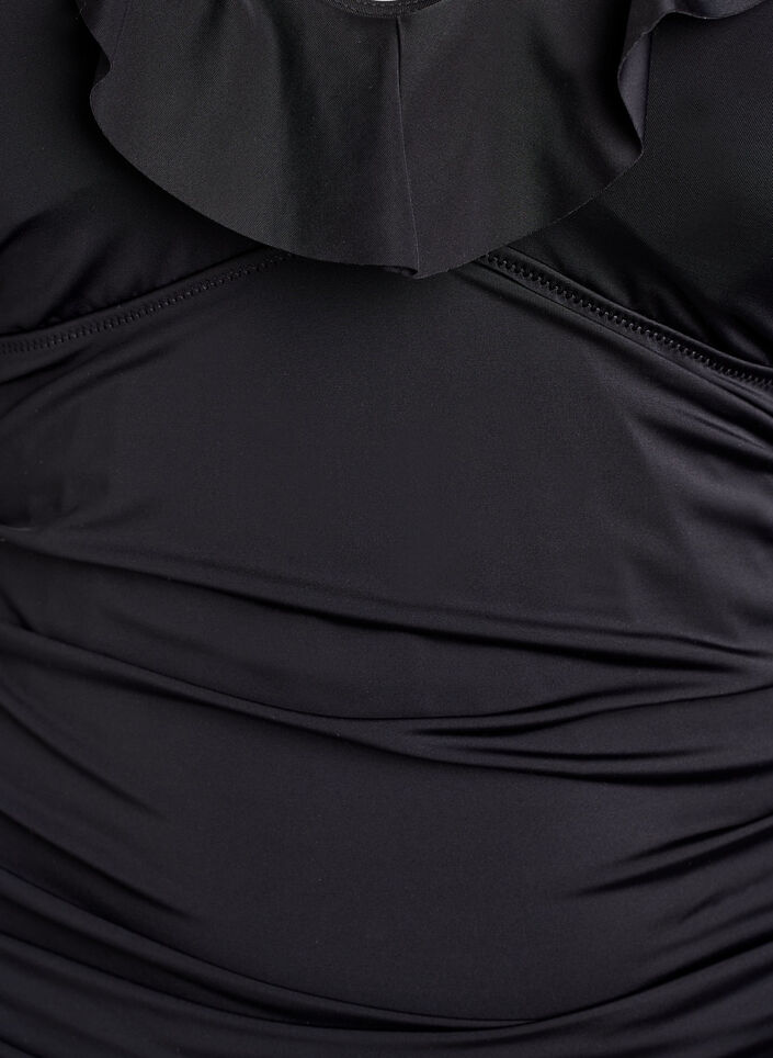 Badeanzug mit R&uuml;schen und herausnehmbarer Polsterung, Schwarz, Packshot image number 2