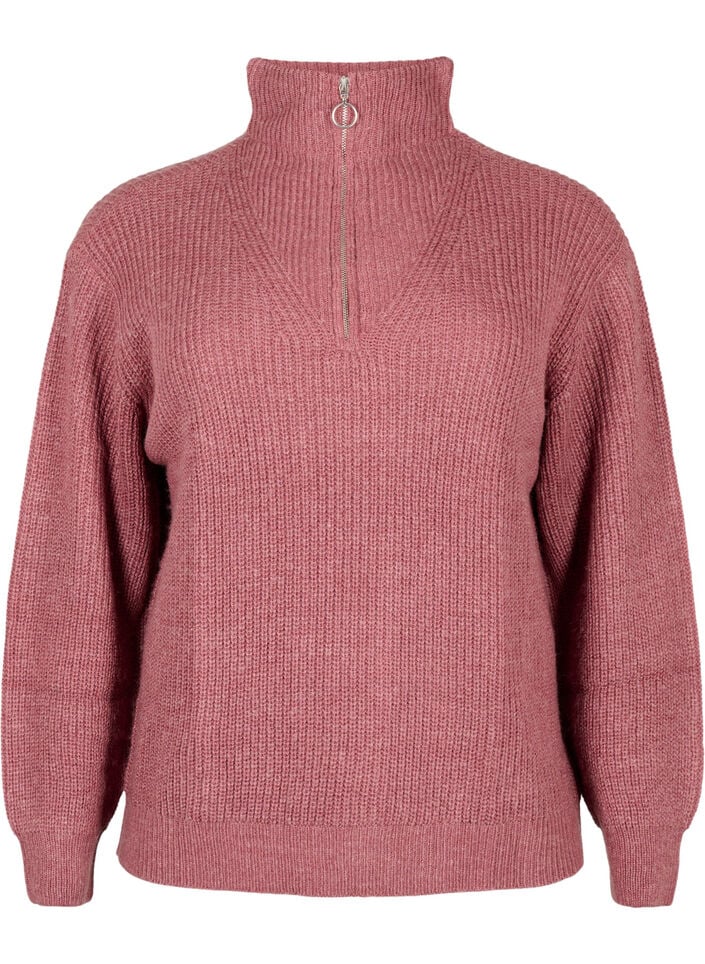 Strickpullover mit hohem Kragen und Rei&szlig;verschluss, Rot, Packshot image number 0