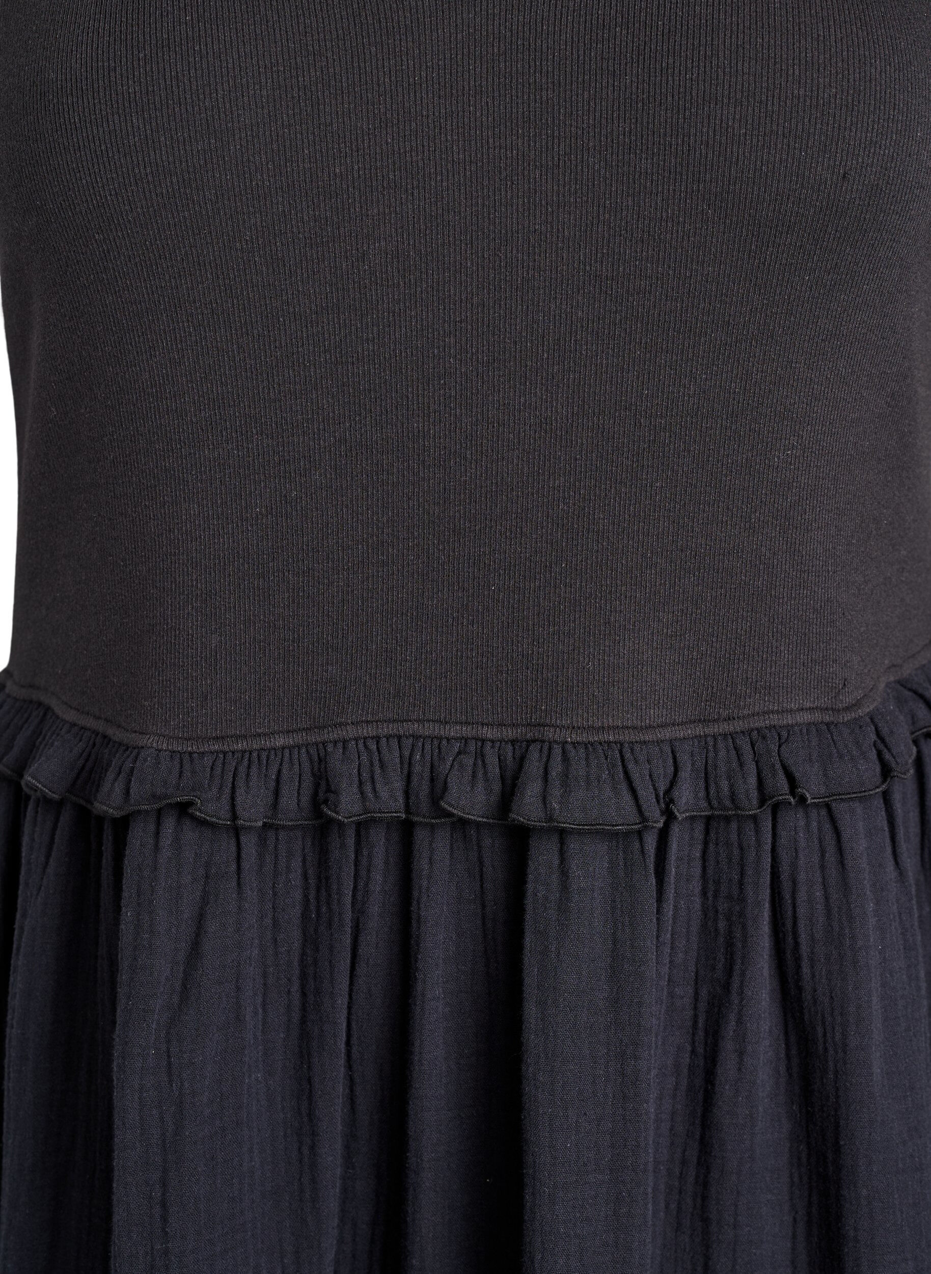 Zizzi&Auml;rmelloses Midikleid aus Baumwolle mit Ripp und Musselin, Schwarz, Packshot image number 2