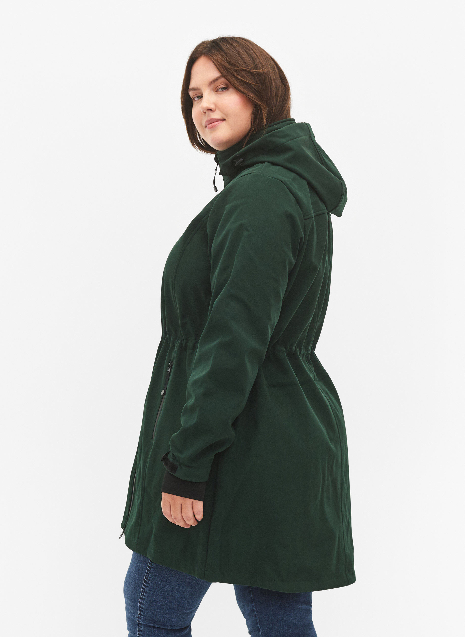 Zizzi Softshelljacke mit abnehmbarer Kapuze, Gr&uuml;n, Model image number 2