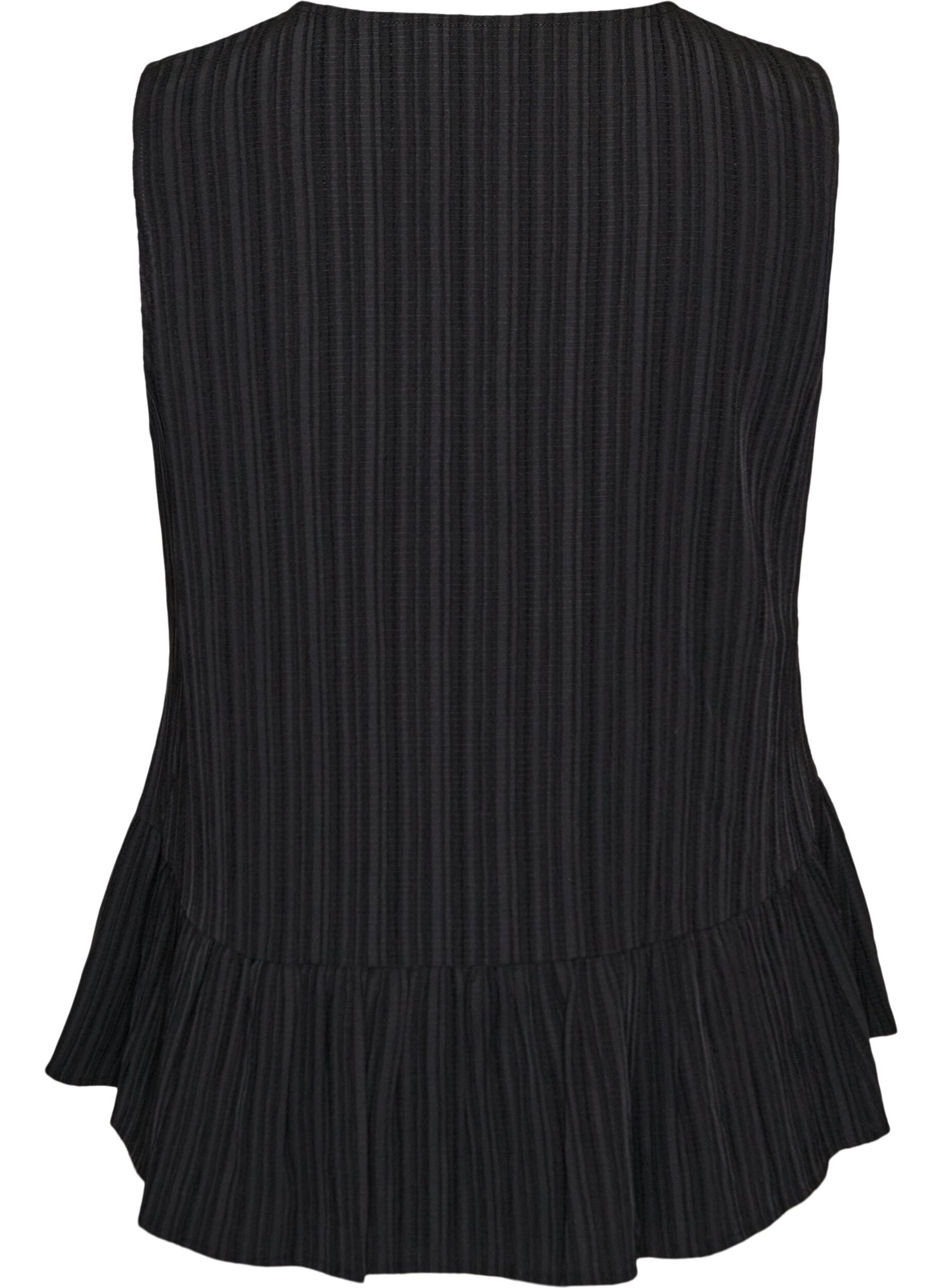 Zizzi&Auml;rmellose Bluse mit Struktur und Bindeband, Schwarz, Packshot image number 1