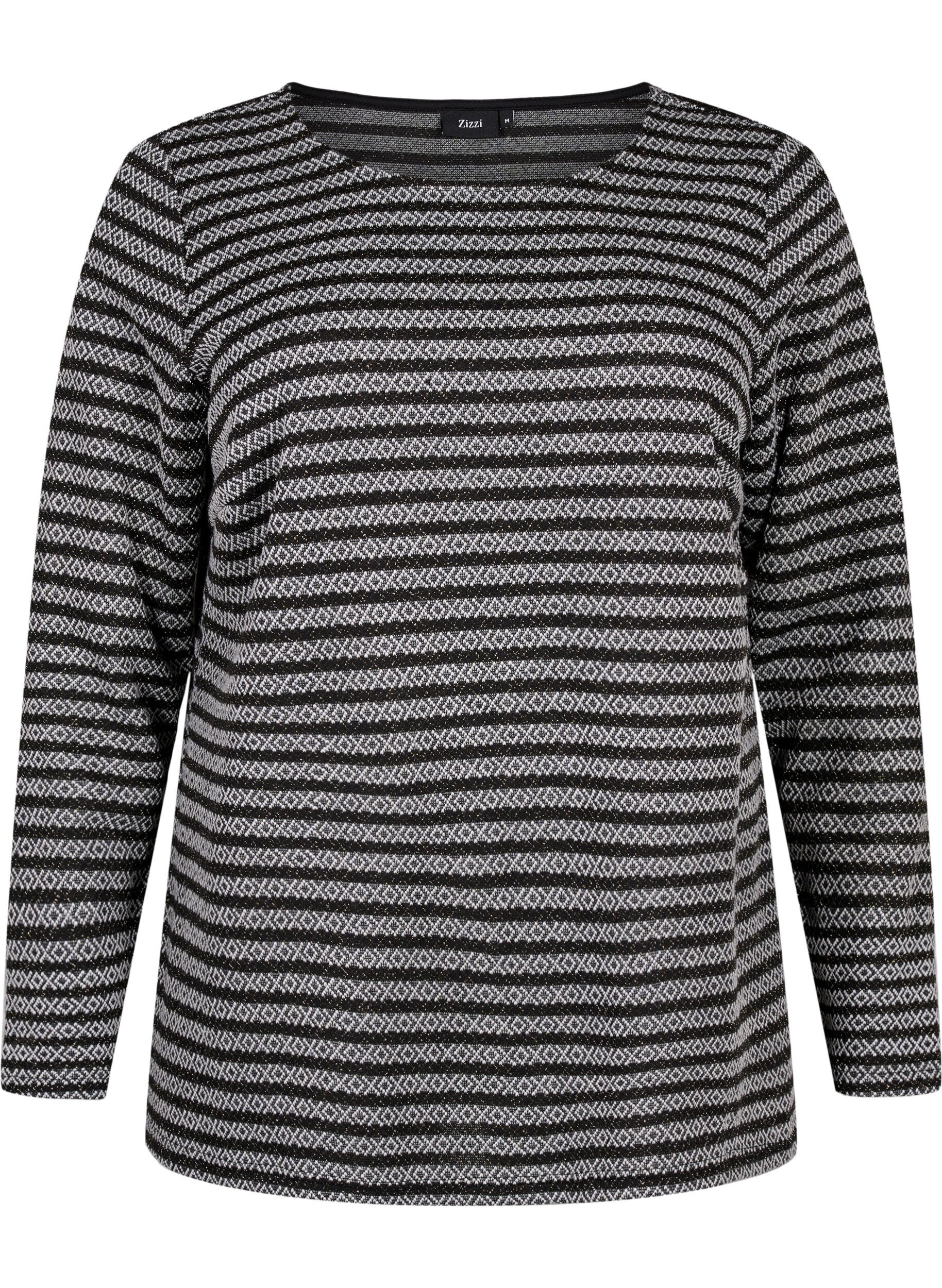 Zizzi  Rundhalsbluse mit Streifenmuster, Black Stripe, Packshot image number 0