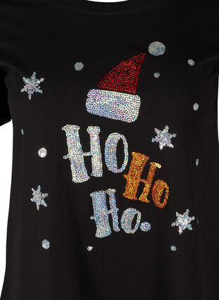 Weihnachts-T-Shirt aus Baumwolle, Black Ho Ho Ho, Packshot image number 2