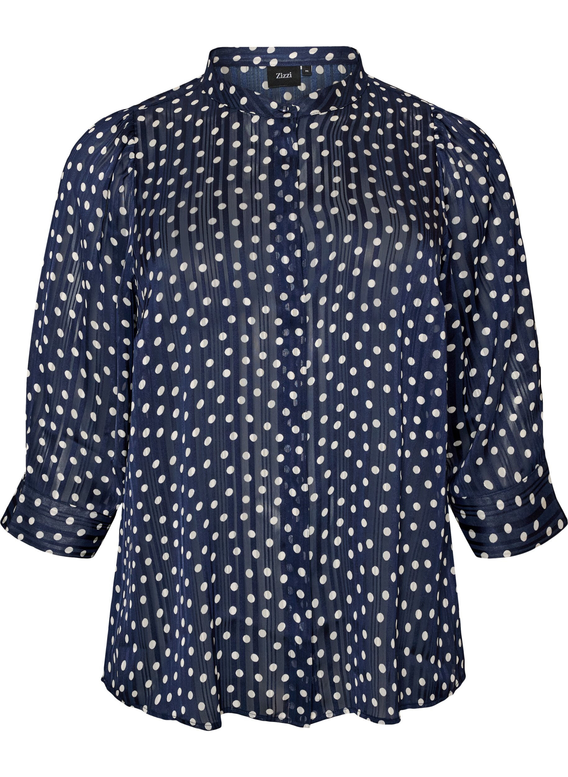 ZizziGemusterte Bluse mit Stehkragen und 3/4-&Auml;rmeln, Blau, Packshot image number 0
