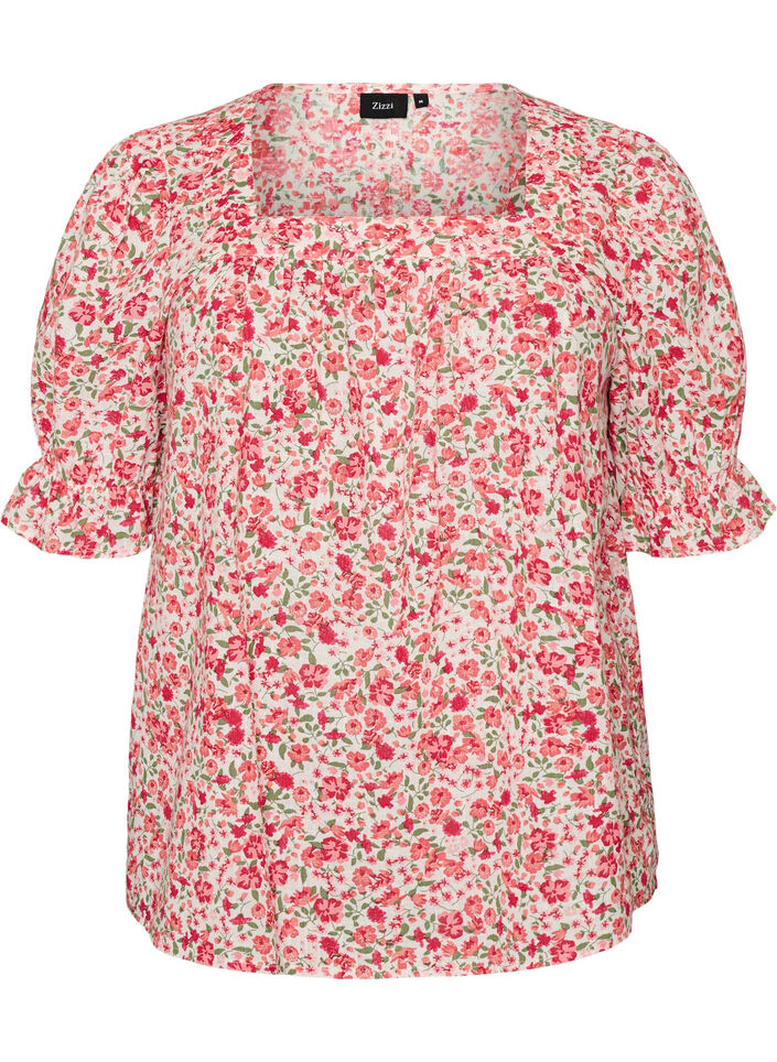 Baumwollbluse mit eckigem Ausschnitt, Rot, Packshot image number 0
