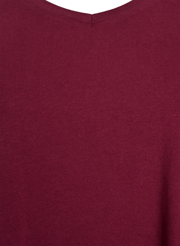 Einfarbiges Basic-T-Shirt aus Baumwolle, Dunkles Bordeaux, Packshot image number 2