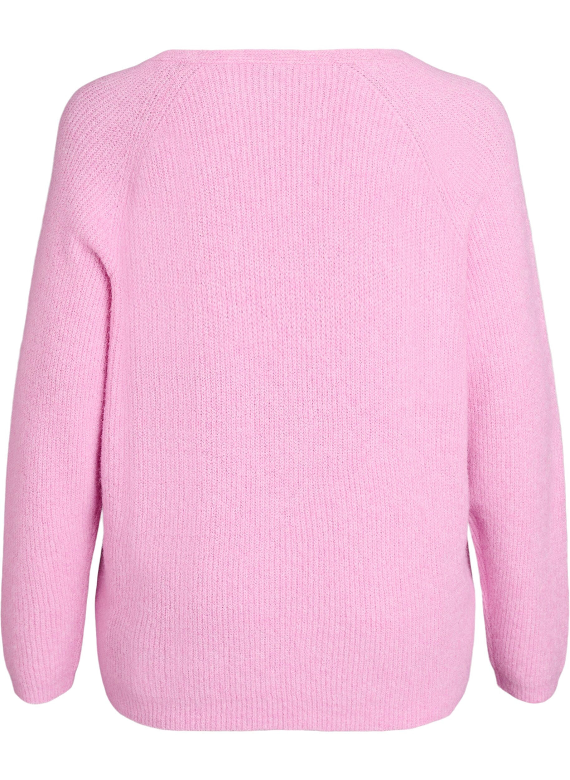 ZizziStrickbluse mit V-Ausschnitt und Raglan&auml;rmeln, Pink, Packshot image number 1