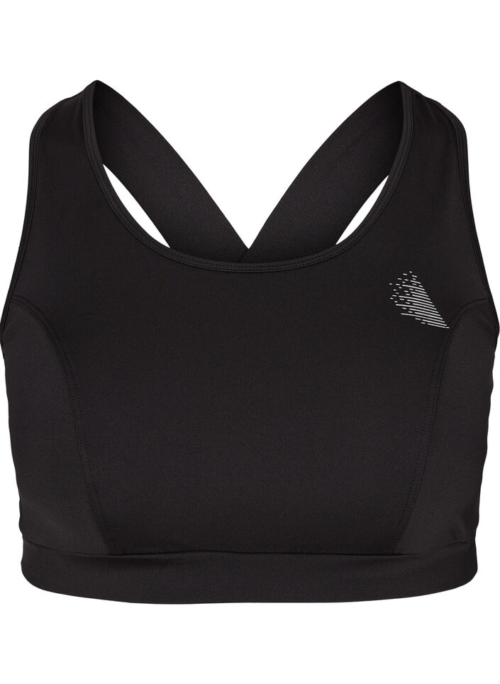 Einfarbiges Sporttop mit Kreuzrücken, Black, Packshot image number 0