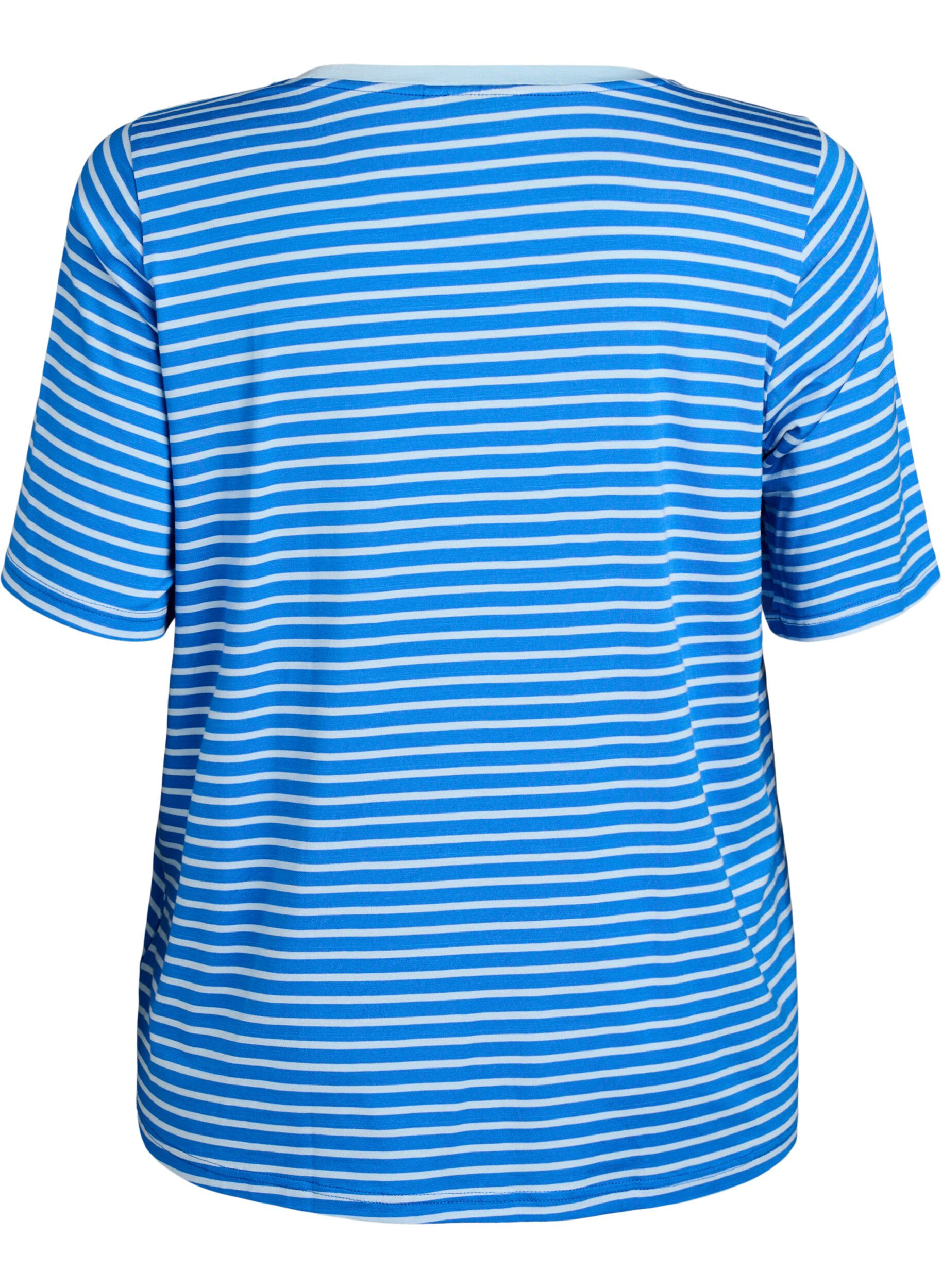Zizzi T-Shirt mit TENCEL&trade; Lyocell und Streifen, Blau, Packshot image number 1