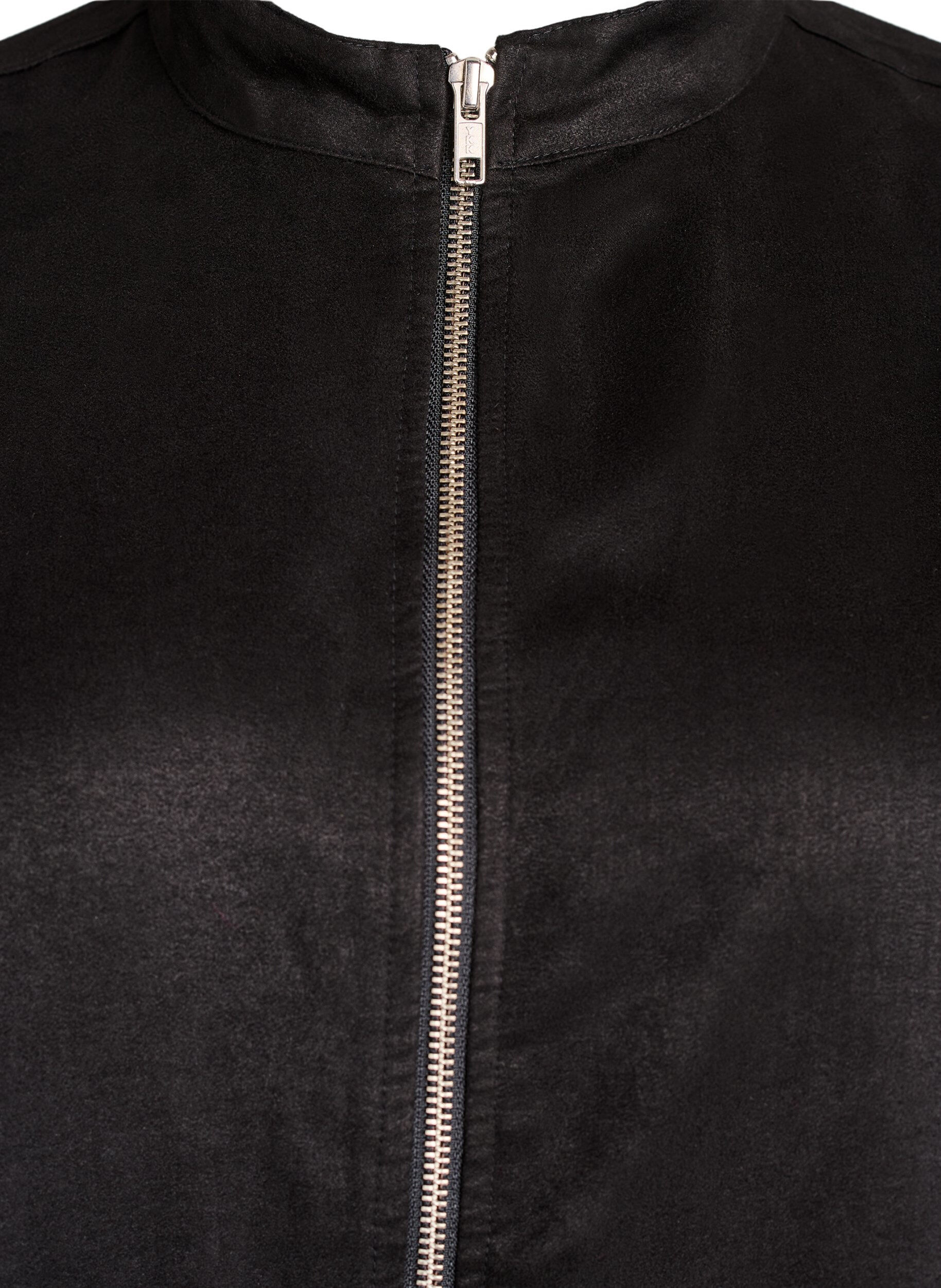 Zizzi Langes Hemd aus Wildlederimitat mit Rei&szlig;verschluss, Schwarz, Packshot image number 2