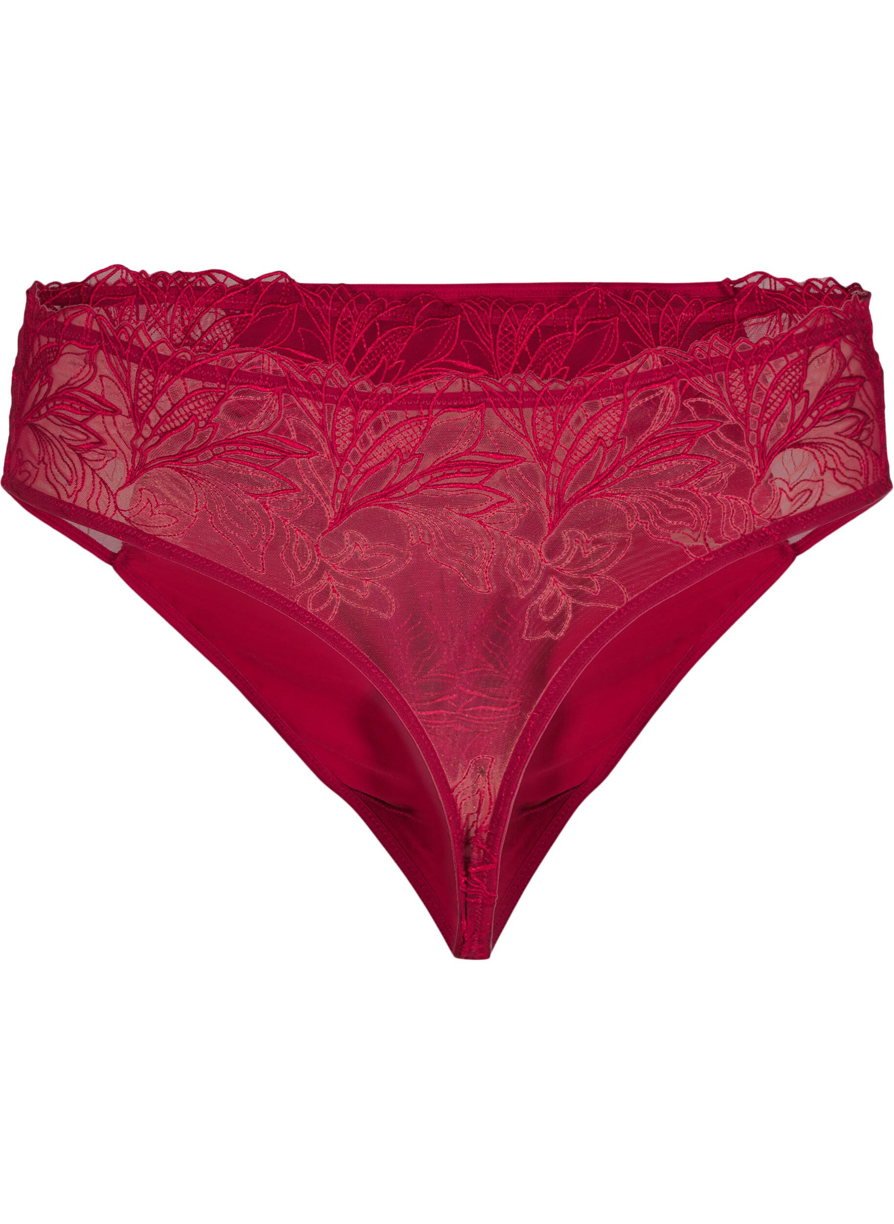 ZizziStringtanga aus Mikrofaser mit Spitzensaum, Rot, Packshot image number 1