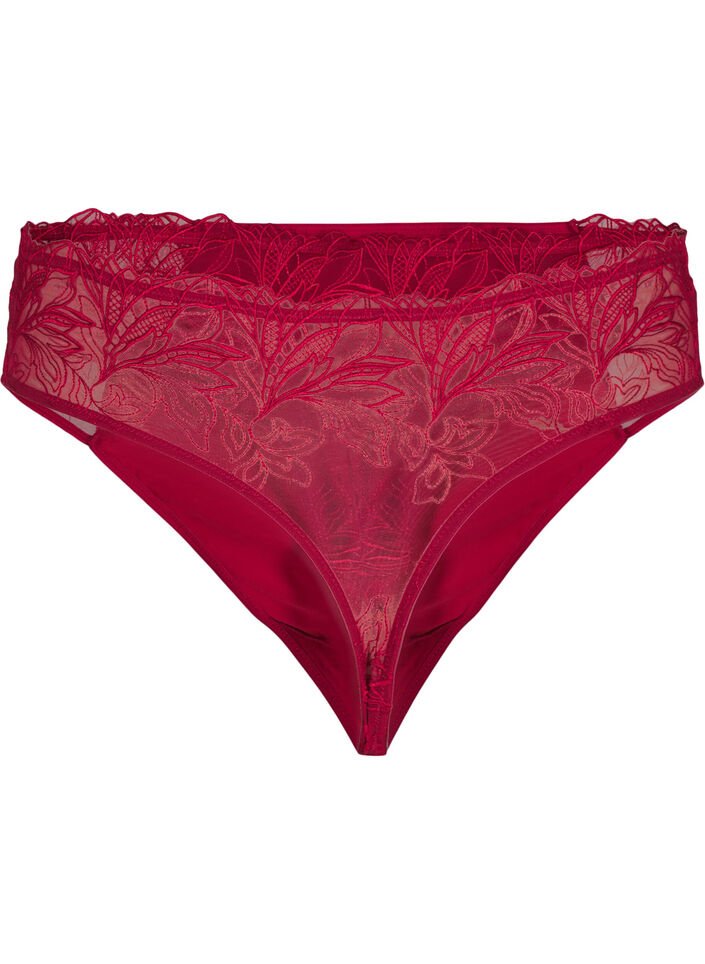 Stringtanga aus Mikrofaser mit Spitzensaum, Rot, Packshot image number 1