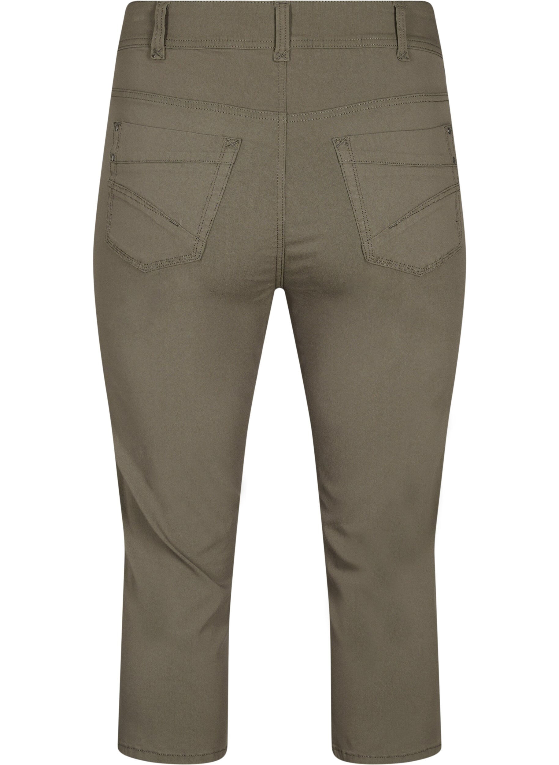 Zizzi Eng anliegende Capri-Hose aus einer Viskosemischung, Dusty Olive, Packshot image number 1
