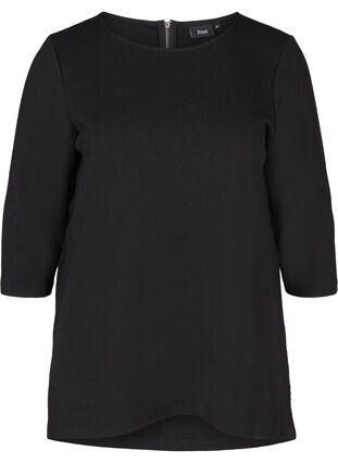 Bluse mit Struktur und 3/4-Ärmeln, Black, Packshot image number 0