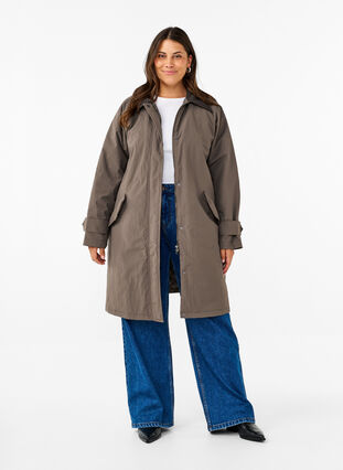 Übergangsmantel mit Samtkragen und Taschen - Braun - Gr. 42-64 - Zizzi 