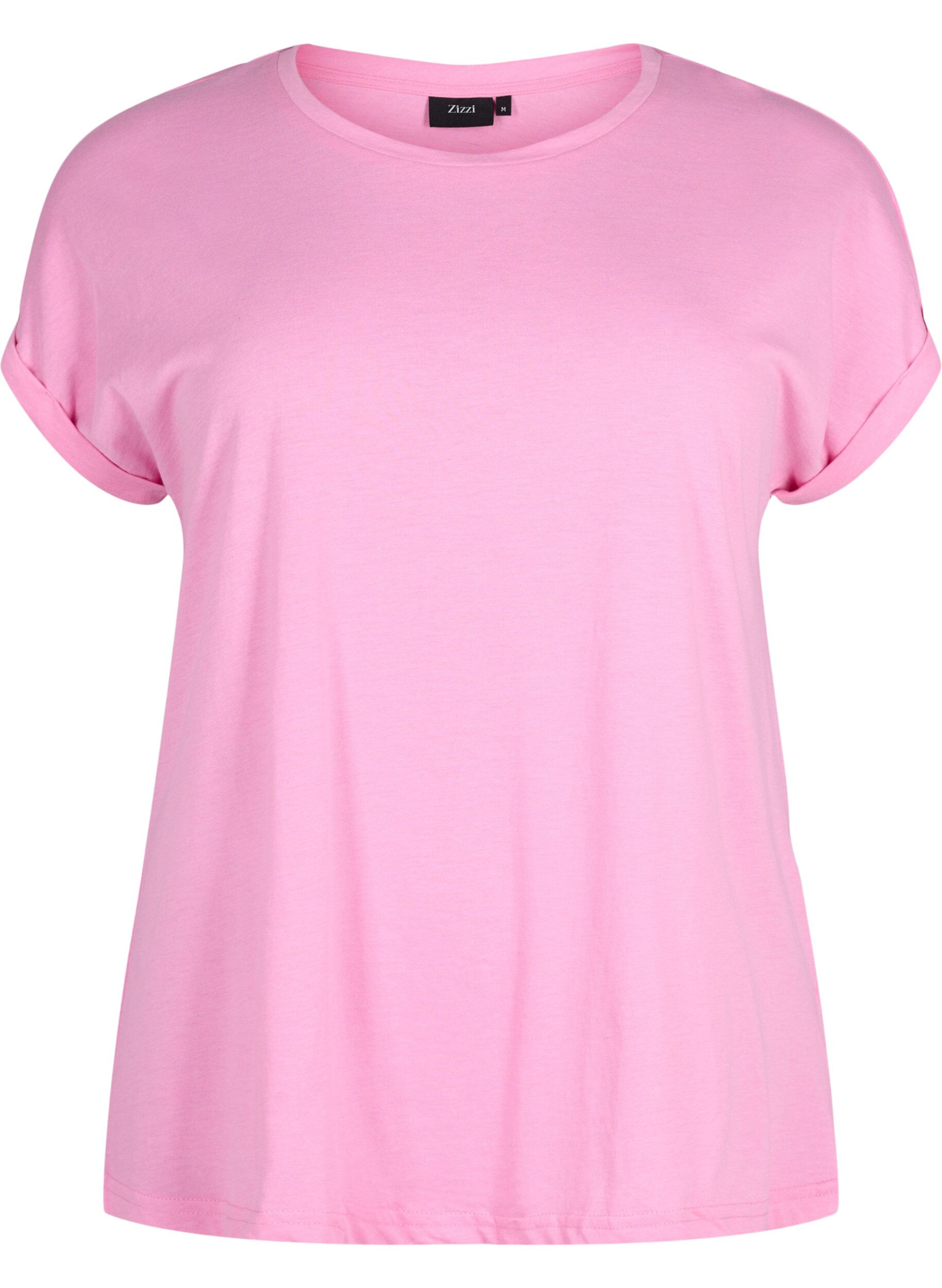 Zizzi Kurz&auml;rmeliges T-Shirt aus einer Baumwollmischung, Pink, Packshot image number 0