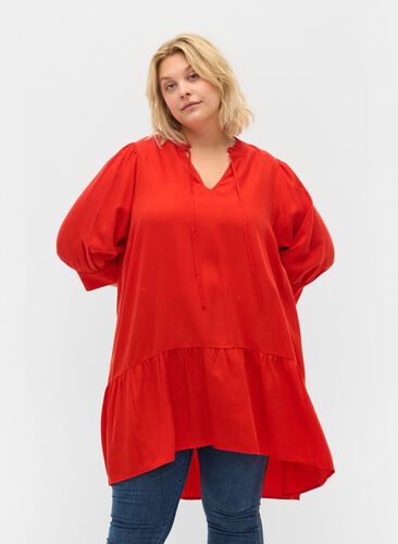 Kleid mit 3/4-Ärmeln, Fiery Red, Model image number 0