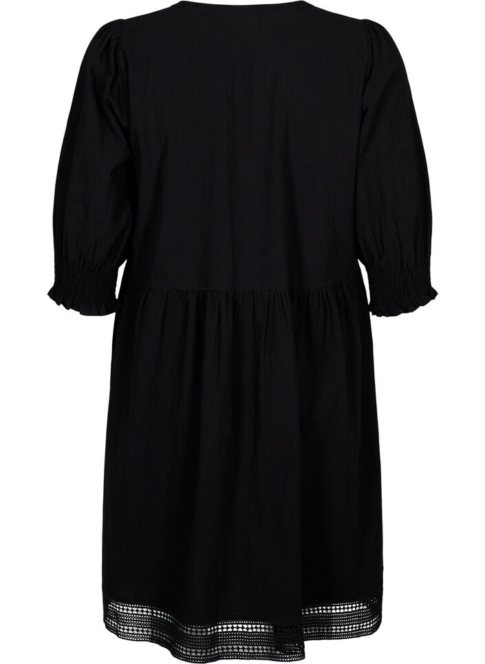 Baumwollkleid mit Häkeldetails, Black, Packshot image number 1