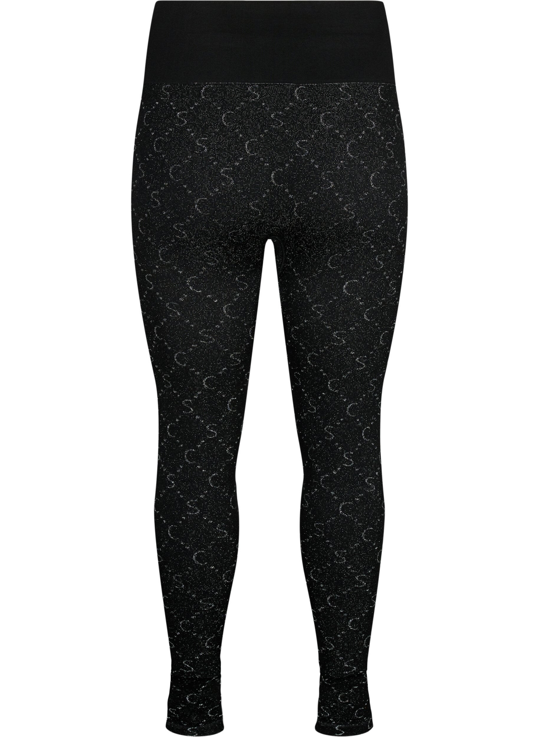 Zizzi Nahtlose Leggings mit silberfarbenem Muster, Black, Packshot image number 1