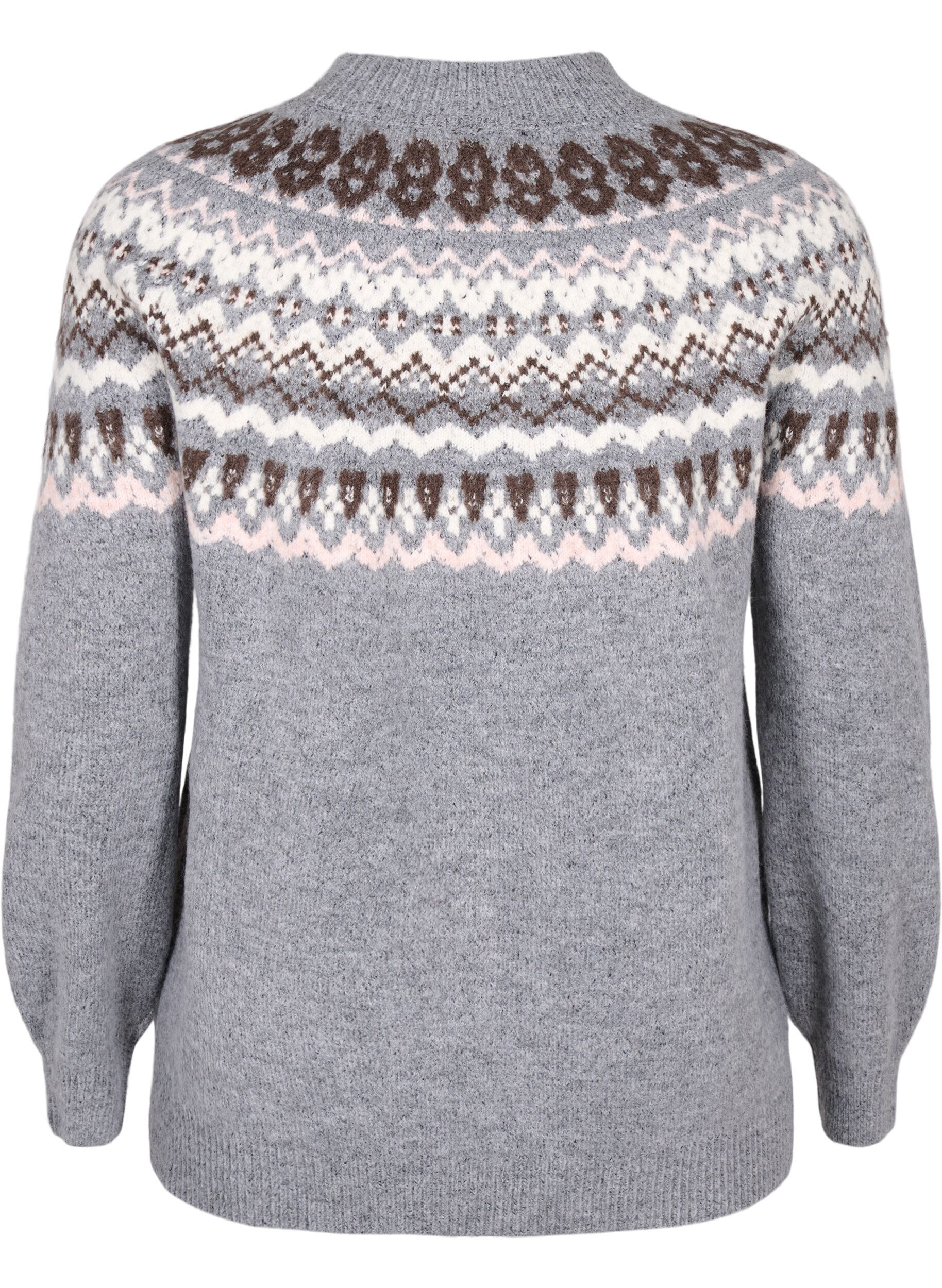 Zizzi Gestrickter Pullover mit Muster und langen &Auml;rmeln, Medium Grey Comb, Packshot image number 1