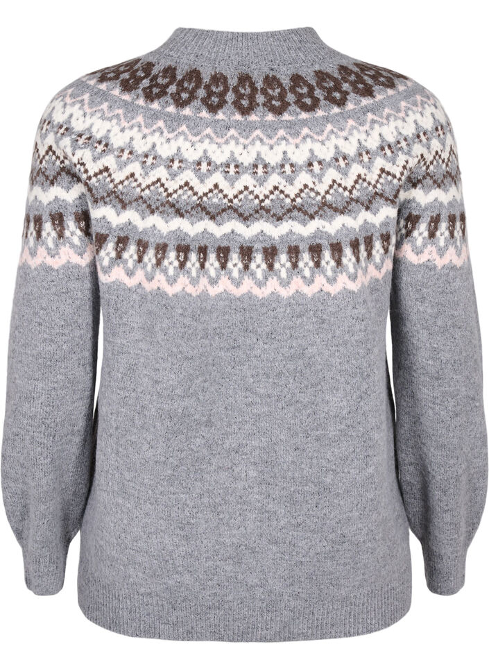 Gestrickter Pullover mit Muster und langen Ärmeln, Medium Grey Comb, Packshot image number 1