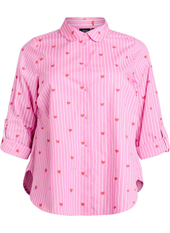 Hemdbluse mit Streifen und Herzen, Pink, Packshot image number 0