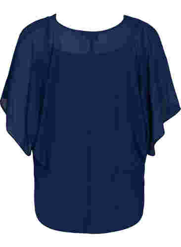 Kurzarm Bluse mit Bindebändern, Navy Blazer, Packshot image number 1