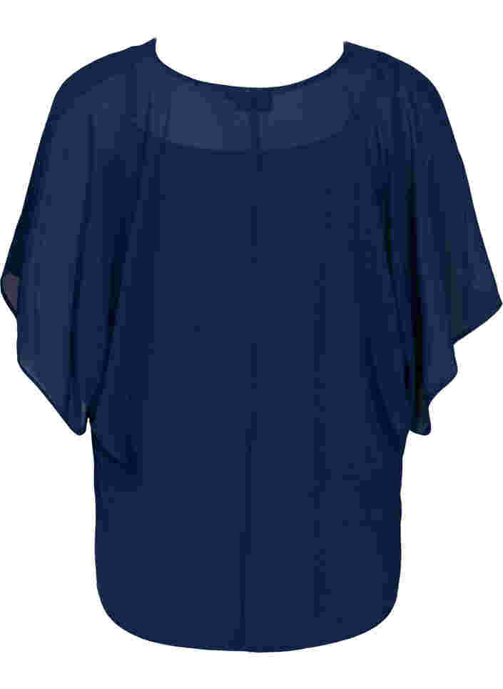 Kurzarm Bluse mit Bindeschnüren, Navy Blazer, Packshot image number 1