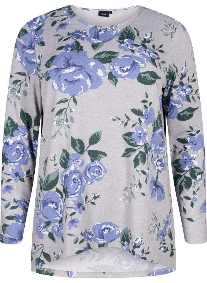  Bluse mit Blumenmuster und langen &Auml;rmeln, Blau, Packshot image number 0