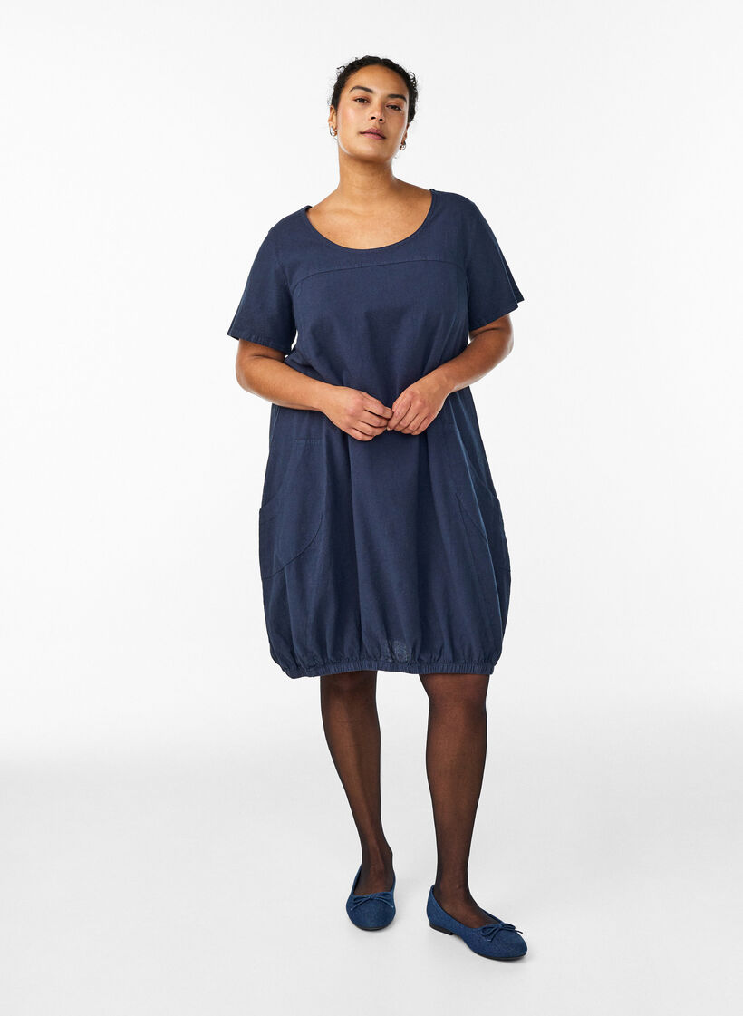 Baumwollkleid mit kurzen &Auml;rmeln, Blau, Model image number 1