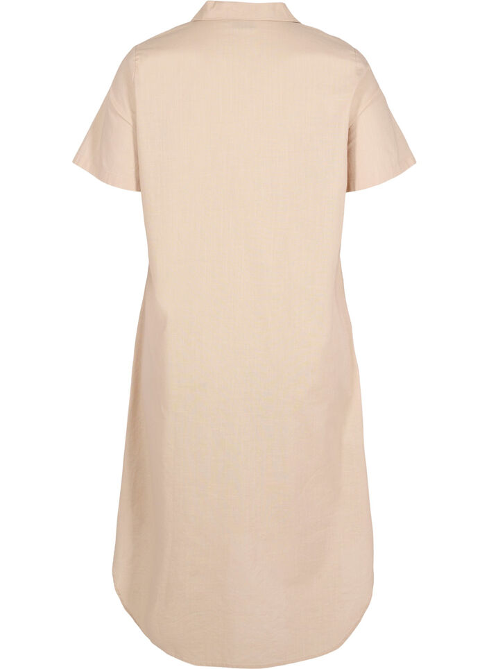 Lange Baumwollhemdbluse mit kurzen Ärmeln, Humus, Packshot image number 1