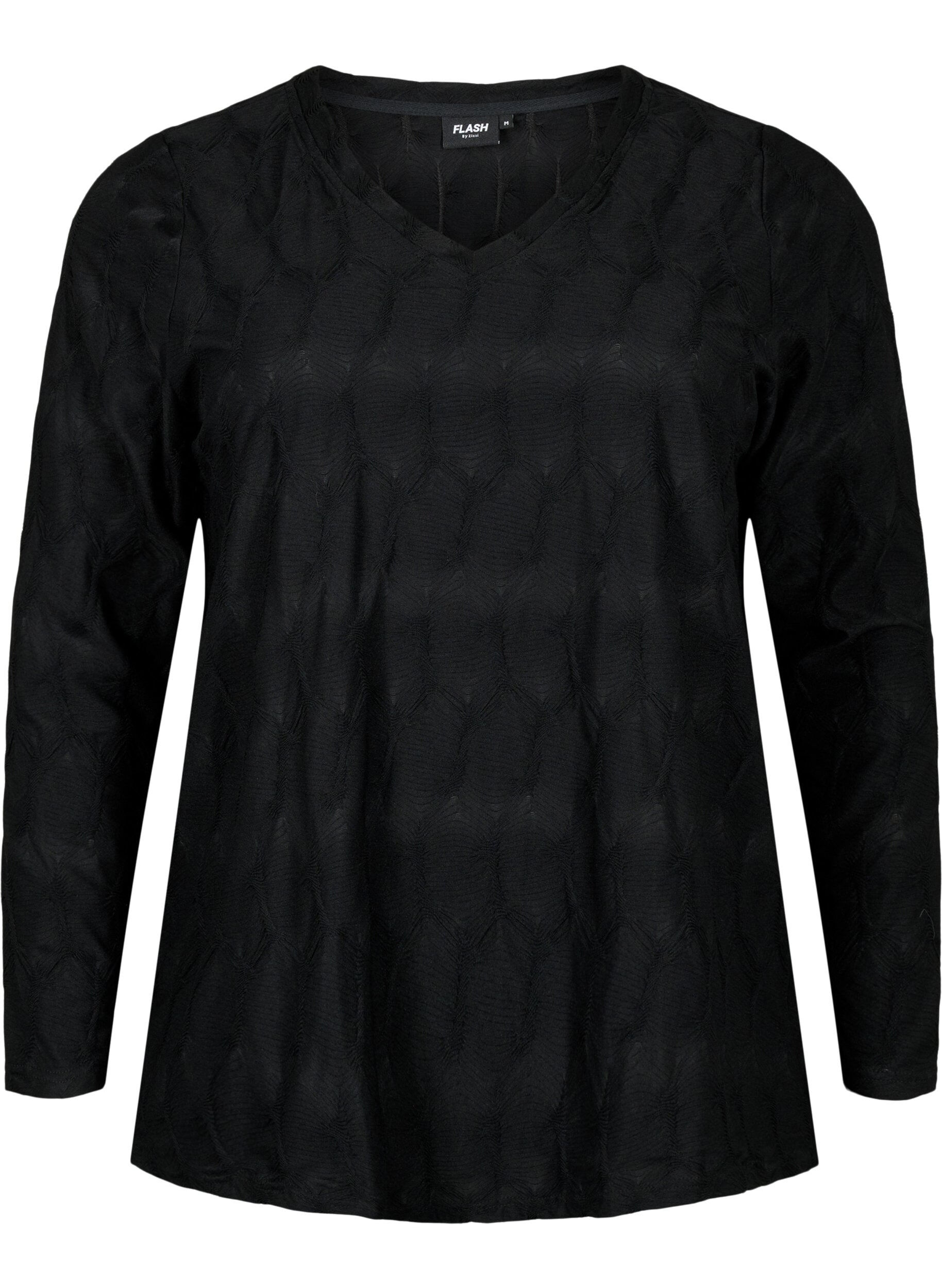 Zizzi FLASH - Lang&auml;rmlige Bluse mit Struktur, Black, Packshot image number 0