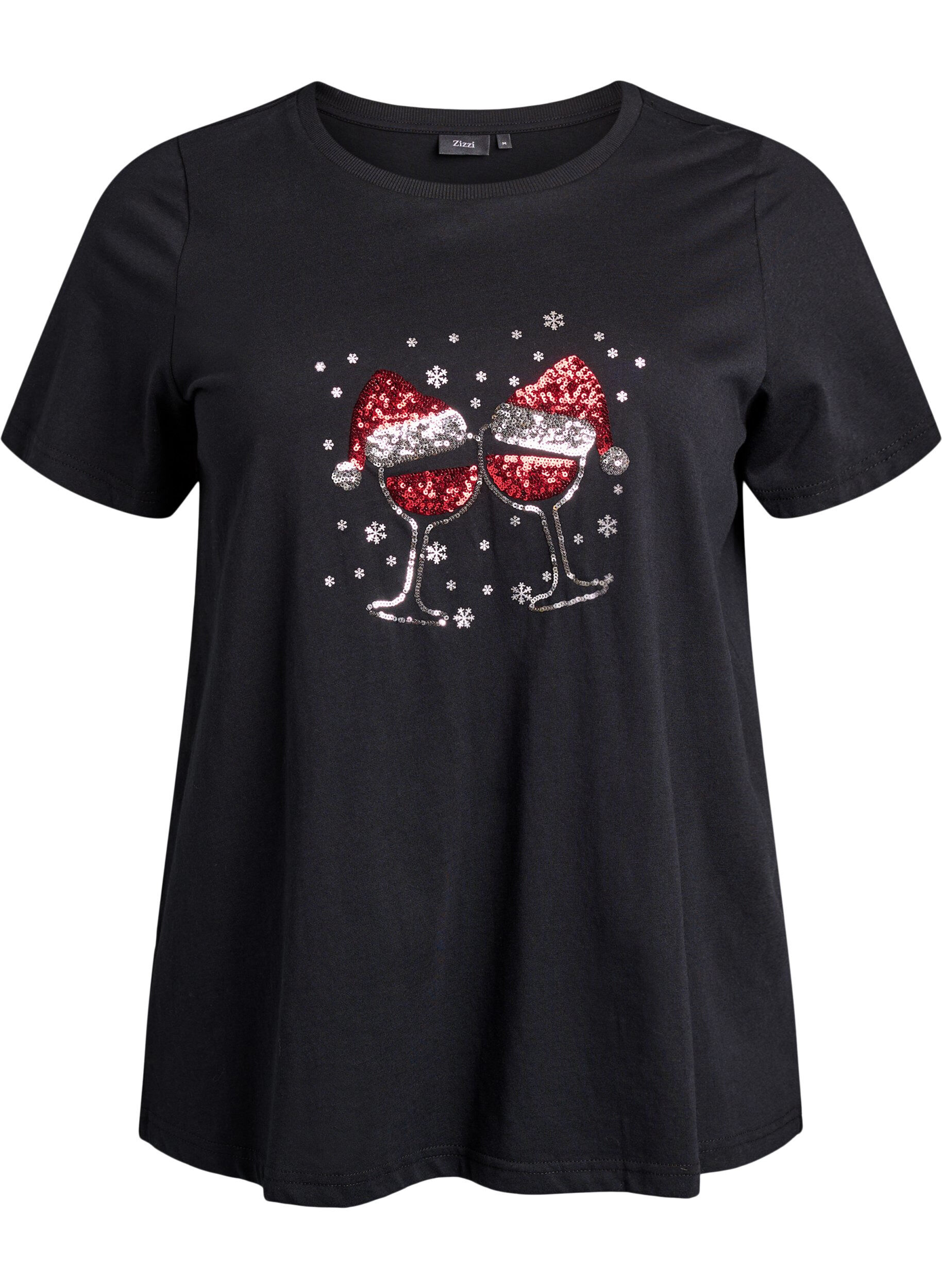 ZizziWeihnachts-T-Shirt aus Bio-Baumwolle, Schwarz, Packshot image number 0