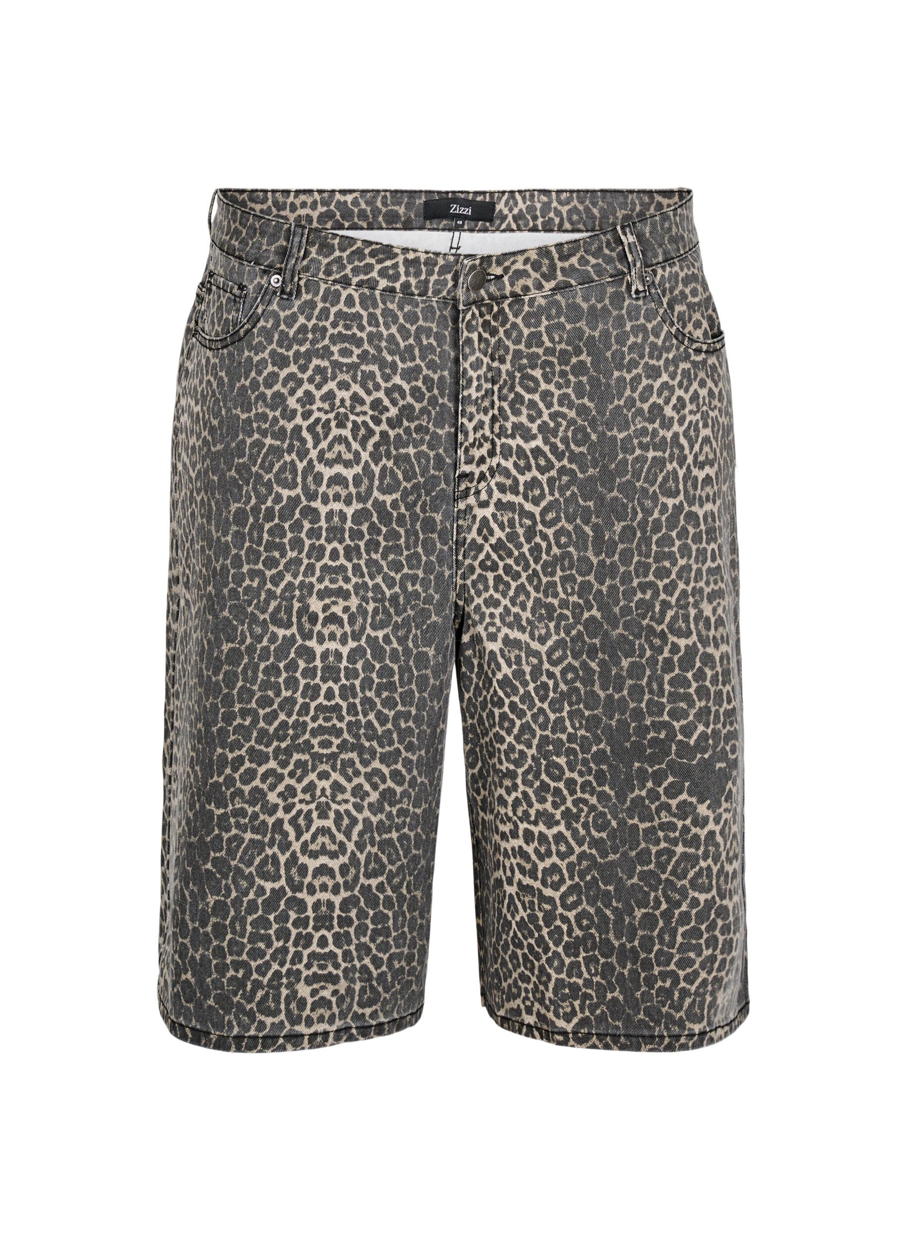 Zizzi Bermuda Shorts aus Denim mit Leopardenmuster, Braun, Packshot image number 0