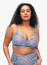 Bügel-Bikini-BH mit Motiv, BlueBrown Stripe AOP, Model