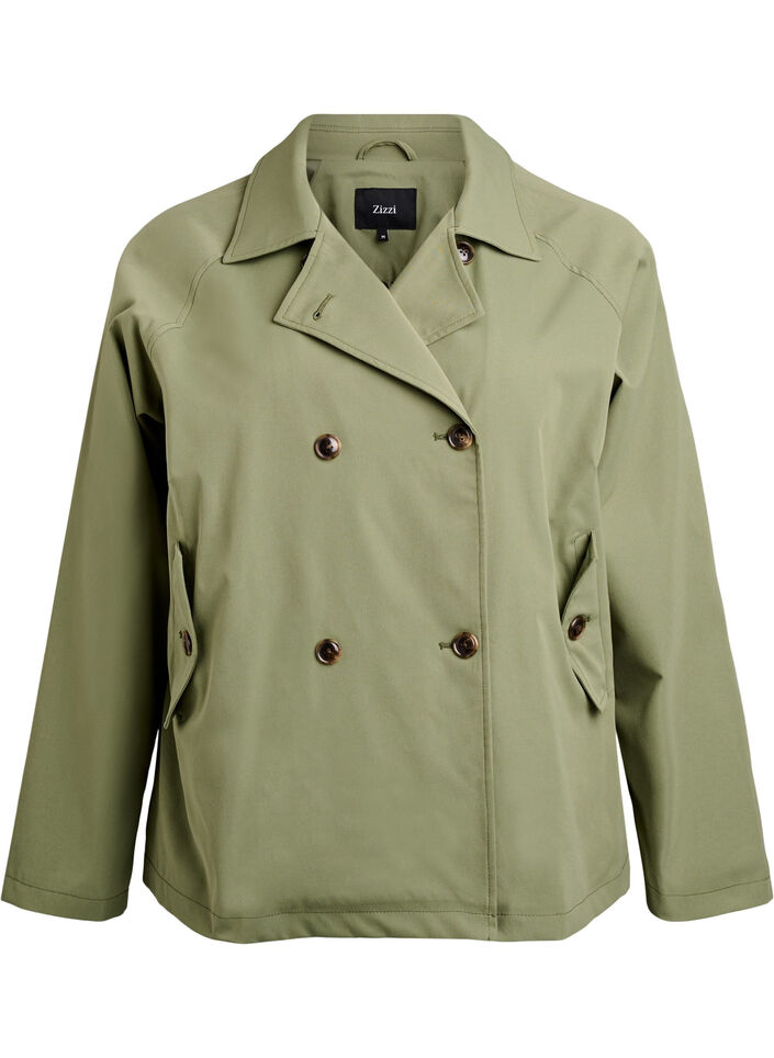 Kurzer Trenchcoat mit Taschen, Grün, Packshot image number 0